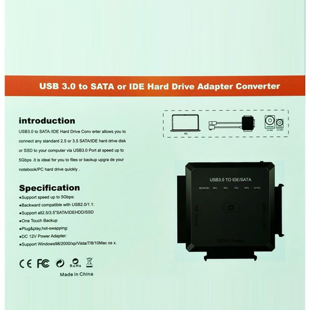 Convertidor adaptador SATA a USB 3.0 de 5 Gbps para disco duro HDD/SSD de 25/35 pulgadas