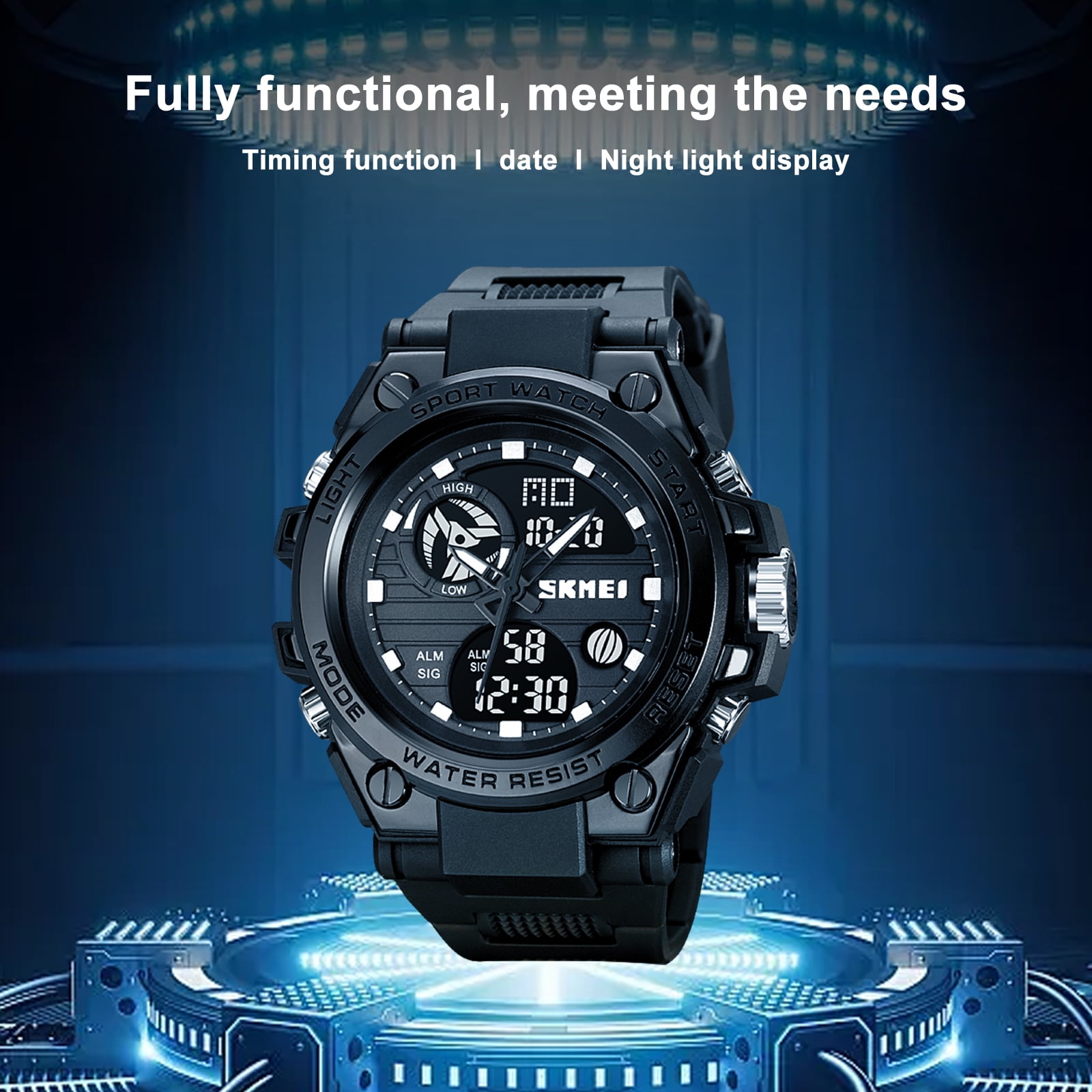 SKMEI Mens Digital Watch Sport Waterproof Watch Analog Military Tactical Watches LED Backlight Alarm Stopwatch Wrist Big Face Watches