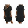 thumbnail image 3 of Vestido Túnica Holgado Informal de Verano para Mujer, de Algodón y , con Botones, Escote en V, Corta, Color Negro, Talla M, 3 of 7