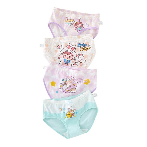 Girls' Underwear Set Cute Prints Seamless Edges Sleepwear Underwear Toddler Undies Kids Panties Pack of 4 Black L