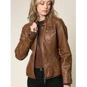 Made by Johnny Women's Faux Leather Jacket with Hoodie XXL CAMEL
