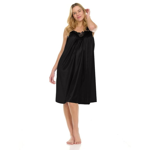 WTXUE Nightgowns for Women Lace Nightgowns Pajamas NightGowns For Sleeveless Satin Silk Nightshirt For Wide Strap Plus Size Silk Nightgown Sleeveless Nightgowns Summer Nightgowns Black One size