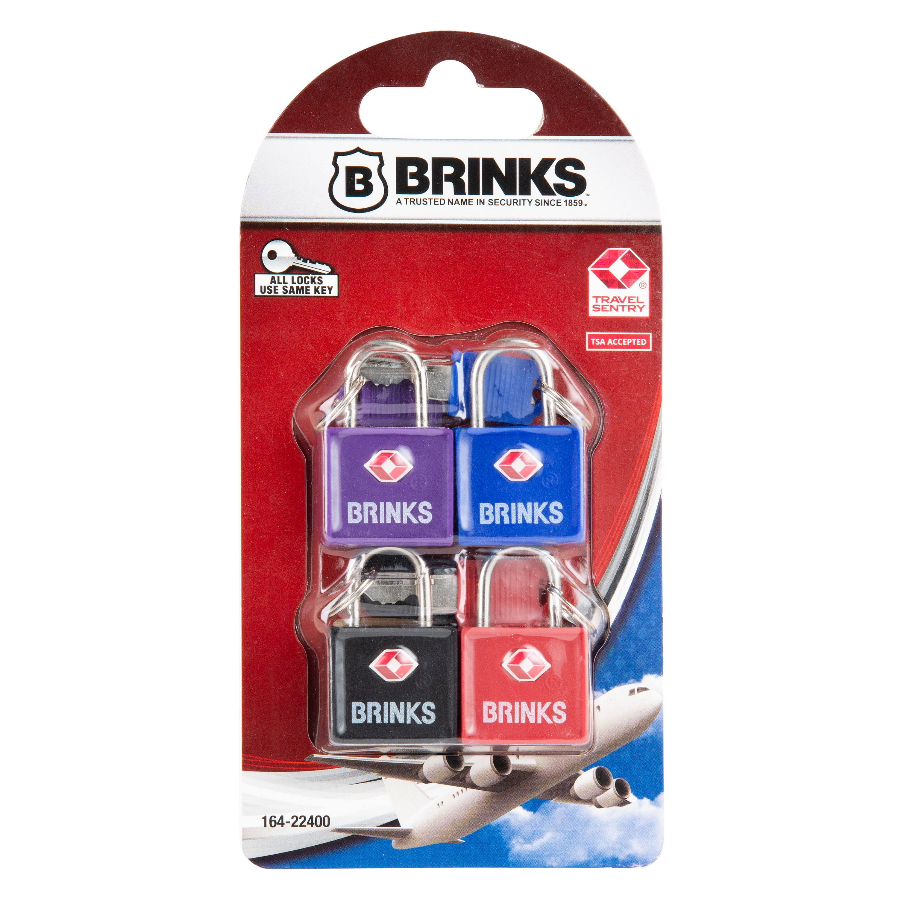 (2 pack) Brinks 22mm Covered Aluminum TSA Padlock in Assorted Colors, 4 pack