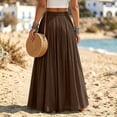 thumbnail image 4 of Womens Boho Linen Maxi Skirt Elastic High Waist Pleated A-Line Flowy Breathable Long Skirt for Summer Beach, Resort, Vacation and Party, 4 of 6