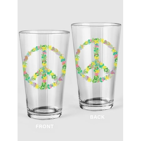 

A Floral Peace Sign Pint Glass -SPIdeals Designs 16 oz Transparent Glass