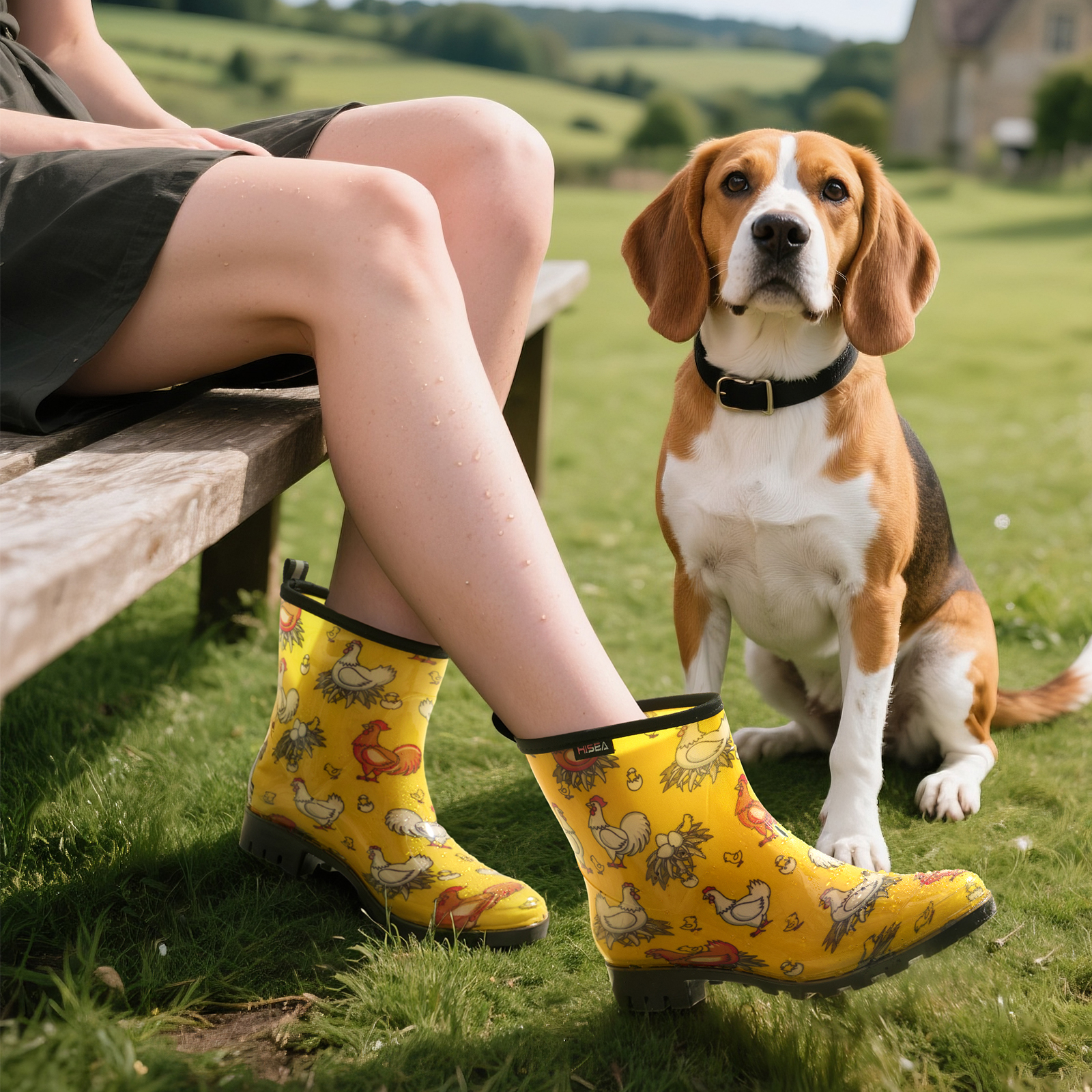 Waterproof Women's Ankle Rain Boots, Non-slip Short Garden Boots，Yellow Chicken Size 8