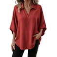 thumbnail image 2 of Warop Women's Solid Loose Fit V Neck 3/4 Sleeve Top Casual Lightweight Pullover Blouse Tunic for Daily Office Wear, 2 of 9