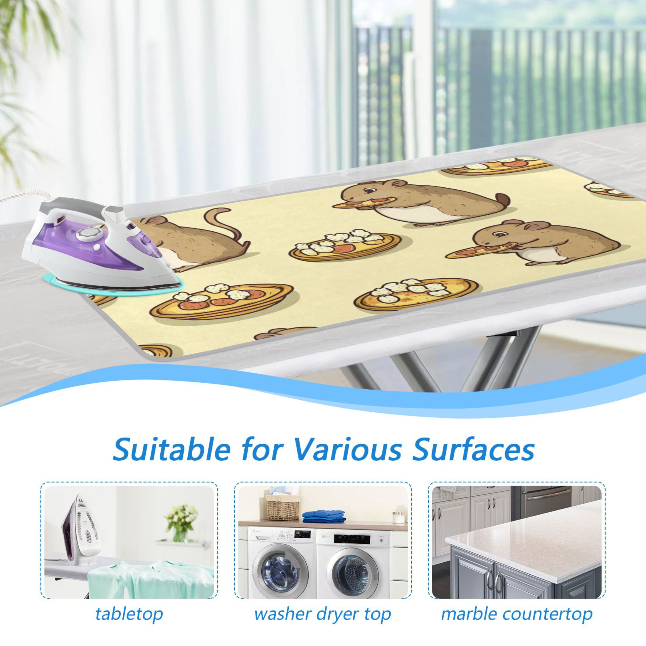 Groundhog Eating Pizza Ironing Mat Blanket for Table Top Travel Portable Ironing Board Pad 47.2x27.6 Inch