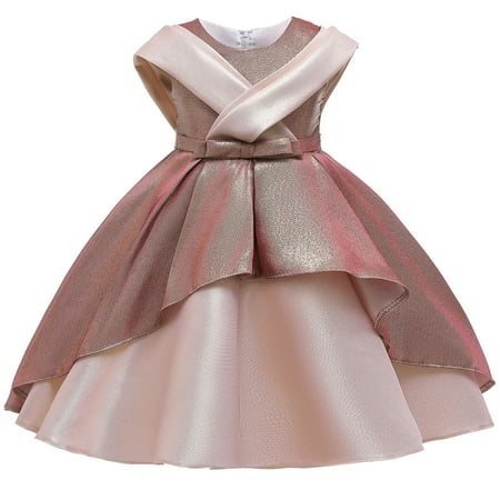 

Toddler Clothing Toddler Girls Temperament Minimalistic Bowknot Pure Color Stitching Birthday Party Gown Dresses