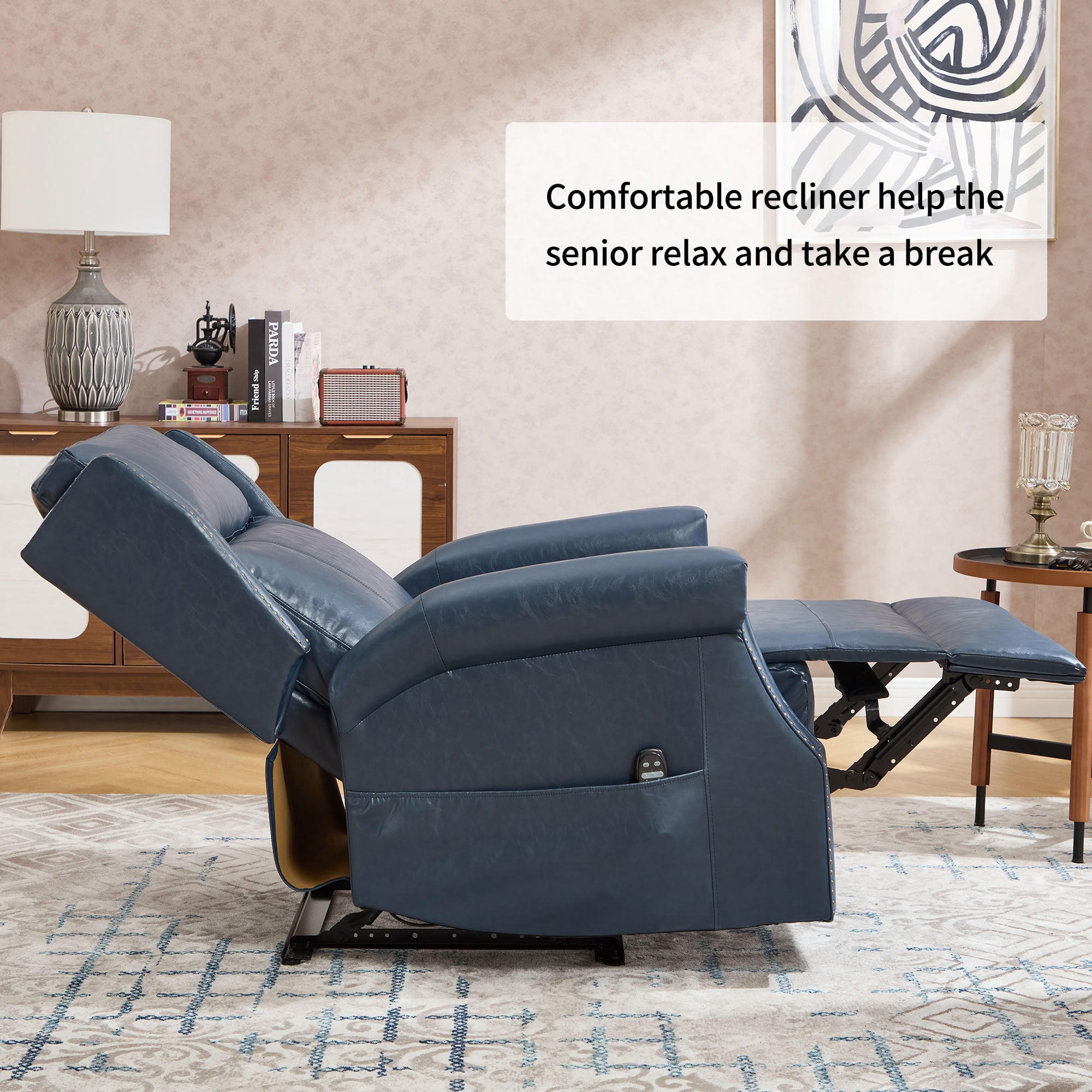 MAYEERTY Manual Massage Recliner Chair, Faux Leather Lounge Armchair with Nailhead Trim & Lumbar Heat, for Living Room Home Theater