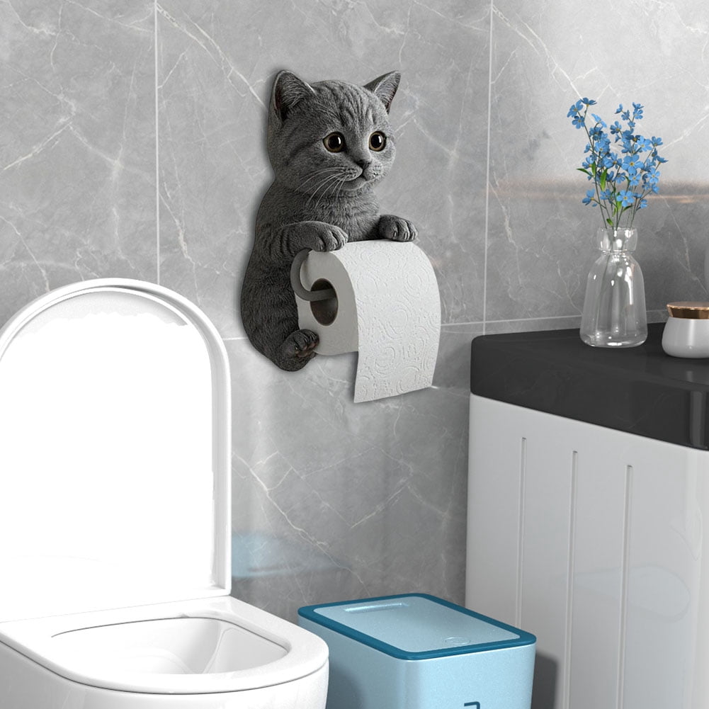 CARRFA Funny 3D Cat Toilet Roll Holder, Creative Cat Sculpture Paper Holder, Decorative Towel & Tissue Wall Mount for Bathroom Kitchen Decor Gifts for Cat Lovers