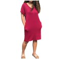 thumbnail image 1 of Robe T-Shirt Décontractée d'Été pour Femmes Col en V Manches Courtes Mi-Longue avec Poches, 1 of 2