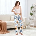 thumbnail image 5 of Dailycode Women's Pajama Pants Wide Leg Lounge Pj Bottoms With Pockets Blue and Orange Watercolor Floral, 5 of 7