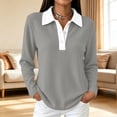 thumbnail image 2 of Vxararl Polo Shirts for Women Golf Trendy Waffle Top Long Sleeve Collared Work Golf Polo Shirt Business Casual, Loose Fit Tunic Tops Color Block Lightweight Waffle Knit Fabric Gray 2xL, 2 of 5