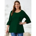 thumbnail image 5 of SHOWMALL Women's Plus Size Tops Bell-Sleeve Ultimate Tee Shirt Dark Green 1X Scoop Neck Casual Tunic Tops 3/4 Sleeves Basic Tunic Tops, 5 of 7