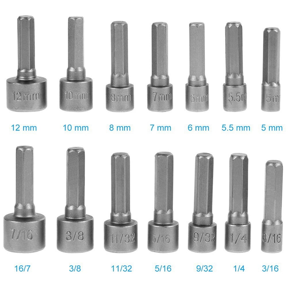 Hex Adapter 14 PCS 5-12mm Metric Socket Nut Impact Driver Adapter Drill  Bits 1/4 Inch Hex Tool Set Nut Driver Socket Bit Set 3/16 inch 5mm 5.5mm  6mm