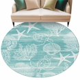 thumbnail image 2 of Teal Retro Summer Round Living Room Rugs 5 ft, Sea Turtle Starfish Coral Ocean Washable Area Rug with Non-Slip Sturdy Edge Binding Round Carpet for Entryway Kitchen Bedroom Bathroom, 2 of 9