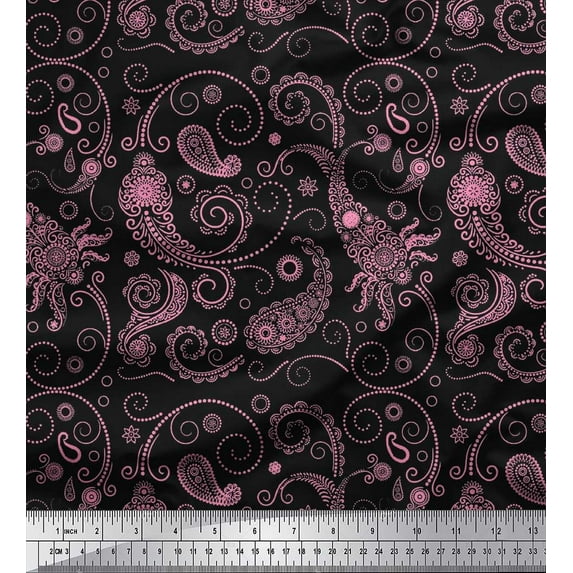 Soimoi Modal Satin Fabric Floral & Paisley Print Sewing Fabric Yard 42 Inch Wide