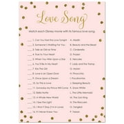 Love Song Match Bridal Shower Game -  Faux Gold Glitter on Pink - 24 Cards