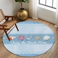 thumbnail image 2 of Round Rug 7Ft Washable Non-Slip, Coastal Blue Striped Circle Area Rugs for Living Room Bedroom, Ocean Sea Summer Starfish Coral Shells Indoor Floor Mats Carpet Runner for Home Decor Aesthetic, 2 of 8