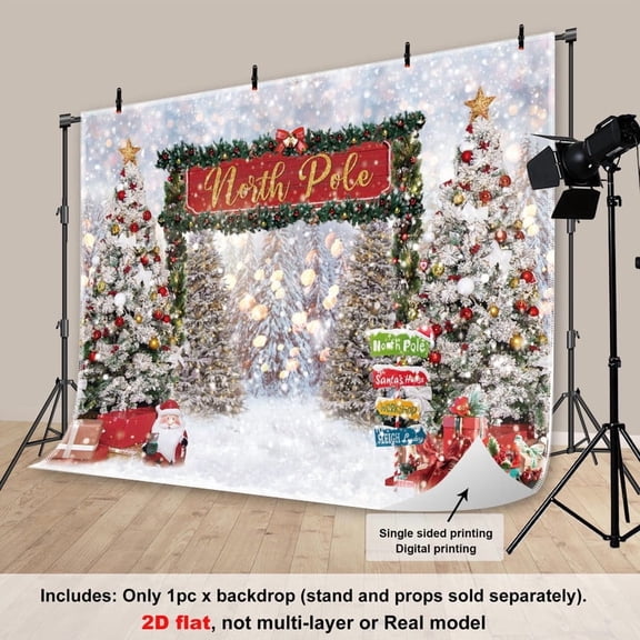 Fluzimir 10x8ft Merry Christmas Winter Bokeh Photography Backdrop North Pole Forest Snow christmas Tree Background Party Decoration Holiday Photo Banner Props (No stand)