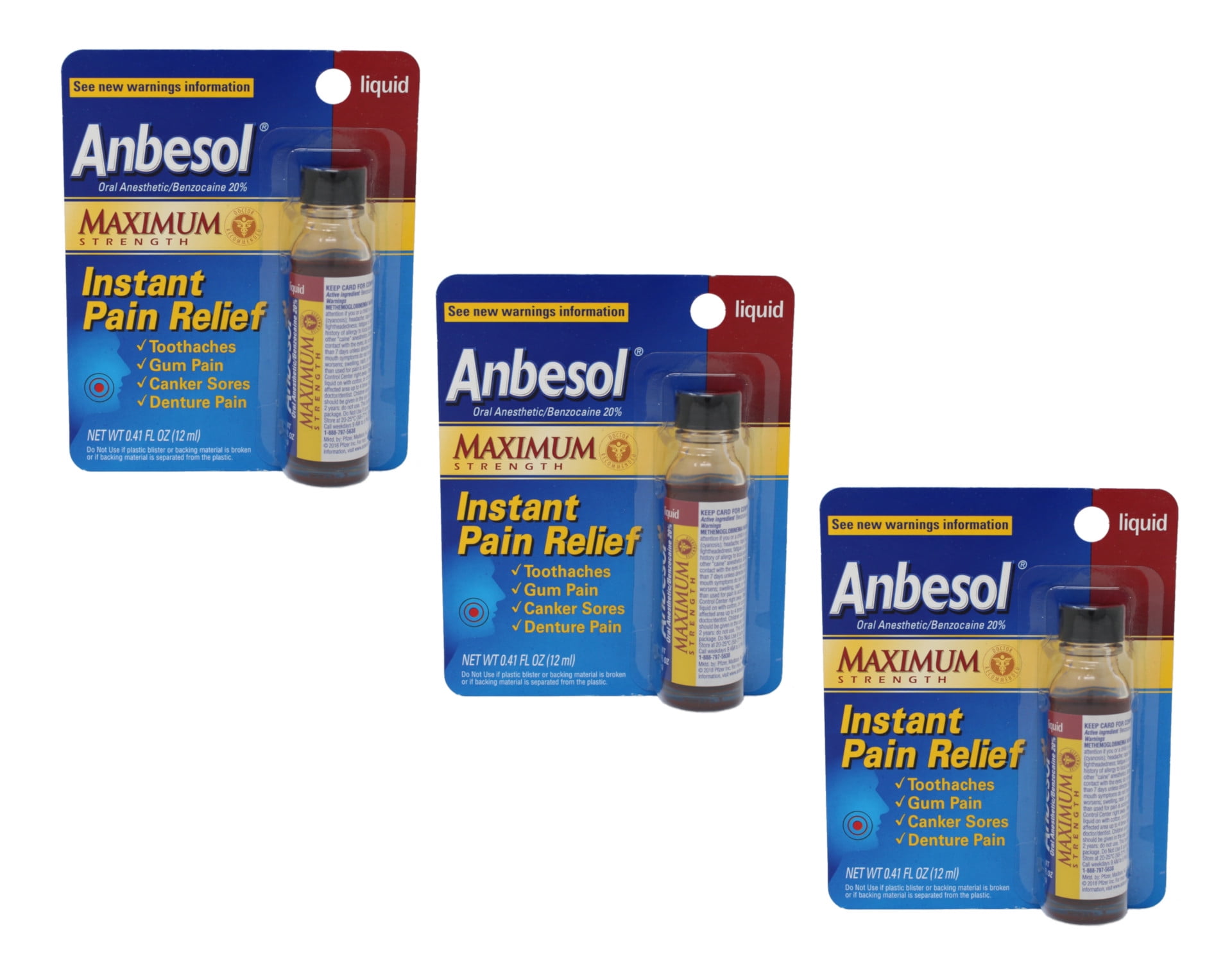 3 Pack - Anbesol Liquid Maximum Strength 0.41oz Each