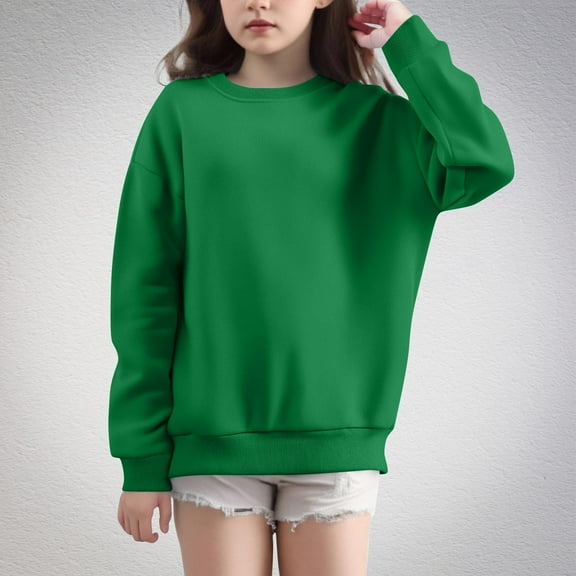SGFCWSX Oversized Sweatshirt for Girls Crew Neck Solid Color Pullover Top Kids Long Sleeve Sweatshirts Green Size 7 Years