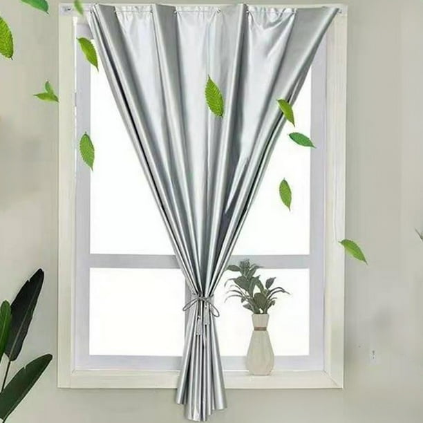Cortina de tela de color plateado - 70x100cm (27,55x40in) - Cortina 100% poliéster con ganchos para autocaravana, baño, dormitorio - fácil de instalar y quitar