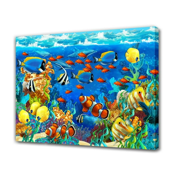 Underwater World Colorful Fish and Coral Reef Canvas Poster Bedroom Decor Sports Landscape Office Room Decor Gift,Frame-style,08x12inch(20x30cm)