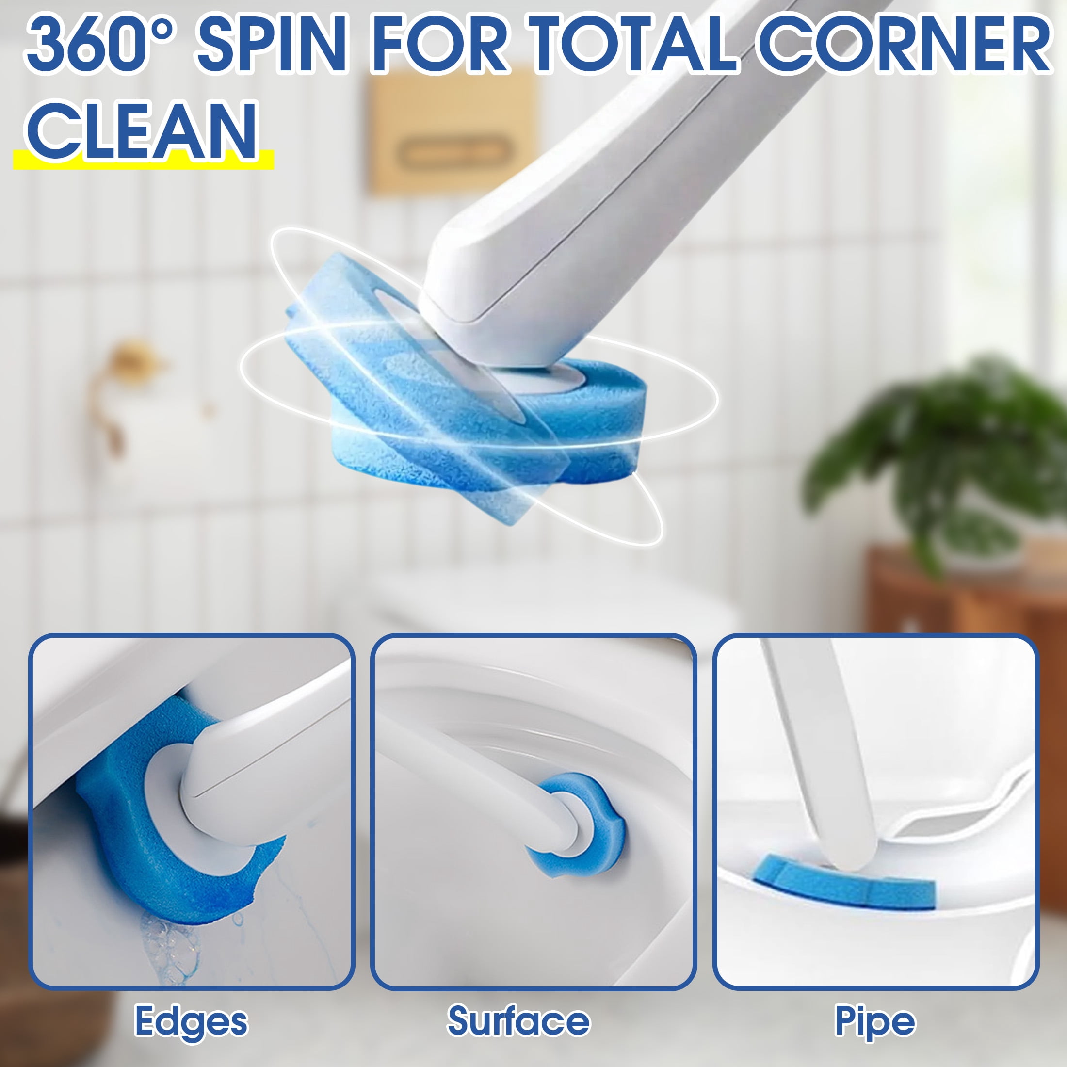 GARITIN Toilet Wand with 16 Refills for Toilet Cleaning, Disposable Toilet Brush Set with Holder for Toilet, Bathtub, Sink