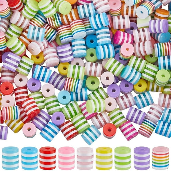 1 Box 300Pcs Resin Striped Beads Candy Striped Beads Loose Bulk Small Assorted Color Translucent Rainbow Cylinder Spacer for Jewelry Making Findings Bracelets Necklace DIY Crafts Beginner