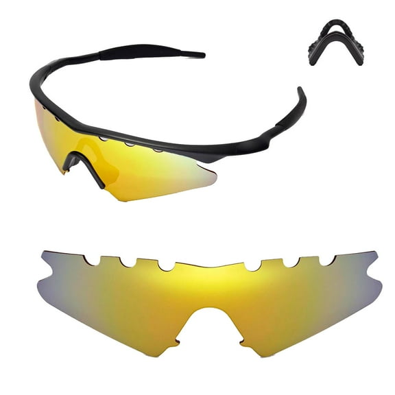 Walleva 24K Gold Polarized Vented Replacement Lenses And Black Nosepad For Oakley M Frame Sweep Sunglasses