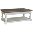 thumbnail image 1 of Signature Design by Ashley Table Basse de Style Ferme avec Plateau Relevable et Étagère Fixe et 2 Plateaux de Rangement Cachés Gris & Blanc avec Finition Vieillie, 1 of 8
