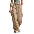 thumbnail image 3 of RongHuan Women's Cargo Pants Loose Fit Hiking Trousers Elastic Waist Wide Leg Pant with Pockets, 3 of 9