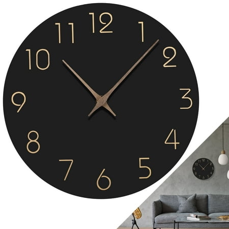 10'' Black Wall Clcok,Battery Operated Silent Non-Ticking Wood Analog Clock Decorative for Home Office