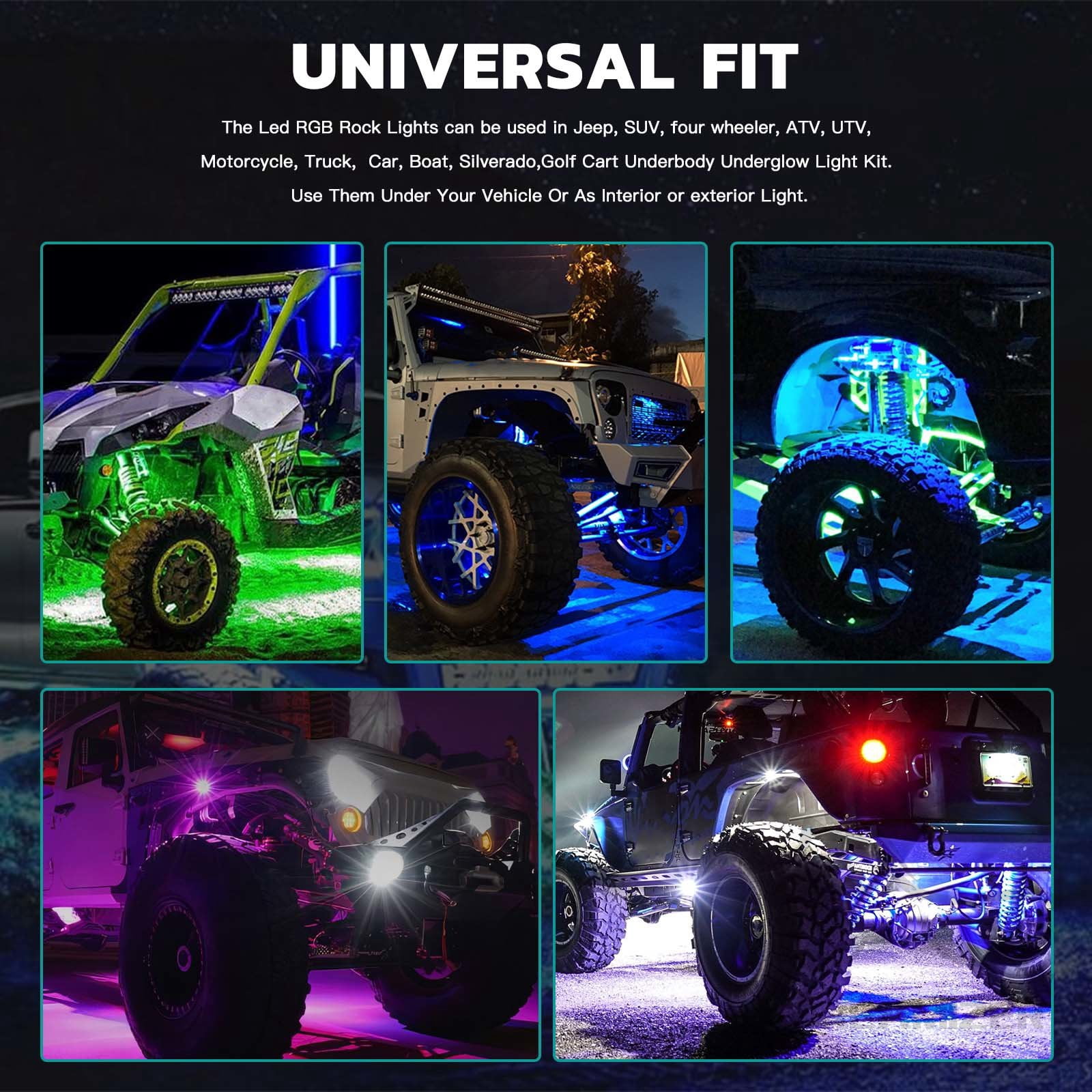 10Pods RGB LED Rock Lights with APP/RF Remote Control, Underglow Lights Multi Zone Neon Exterior Lights Multicolor 12v Waterproof for Trucks Accessories Jeep UTV SUV ATV Golf Cart Offroad