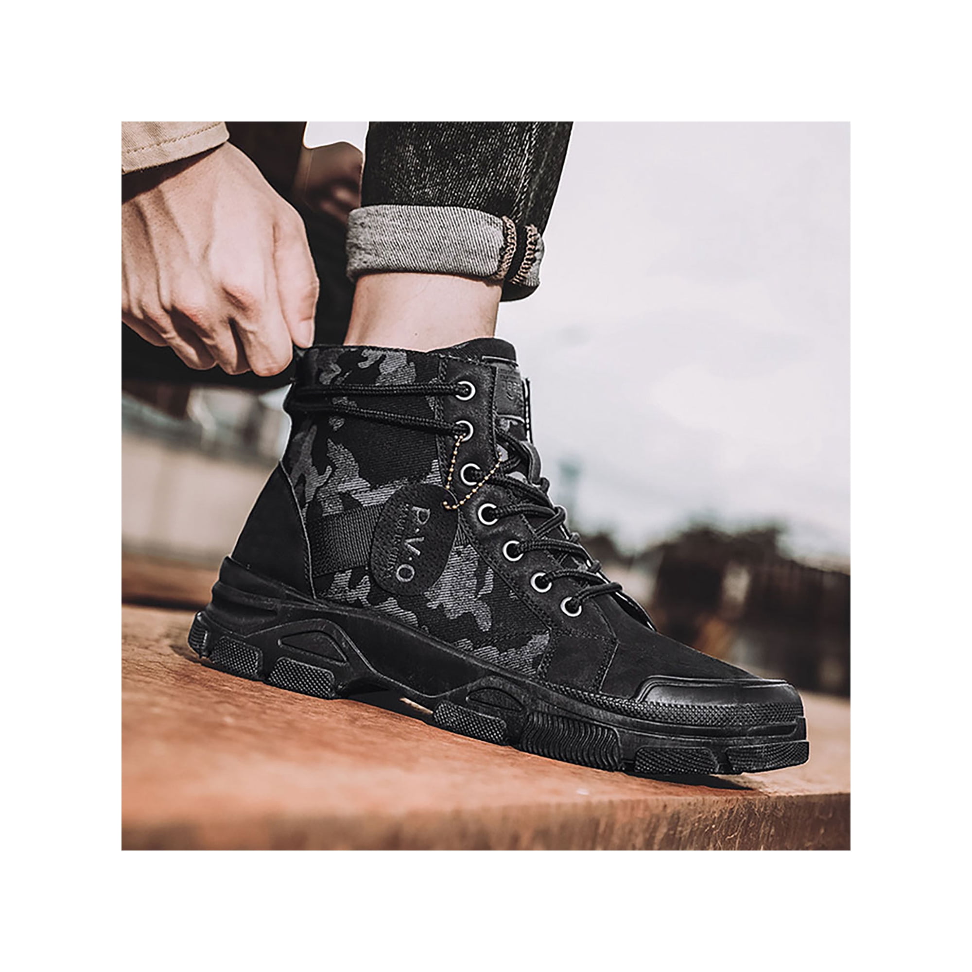 Avamo Men Hiking Shoes Lace Up Army Combat Boots High Top Outdoor Shoe Lightweight Military Tactical Boot Desert Black 9.5 Walmart