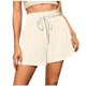 thumbnail image 1 of Puntoco Pantalones cortos de algodón para mujer Pantalones cortos casuales de moda para mujer de color sólido de cintura media con cordón para playa, 1 of 4