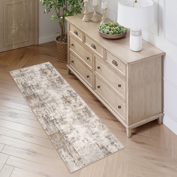 BERTHMEER 2'x6' Runner Rugs for Kitchen Hallway Laundry Entryway Bedroom Stairway Corridor Non-Slip Washable Distressed Modern Rugs,Brown&Gray