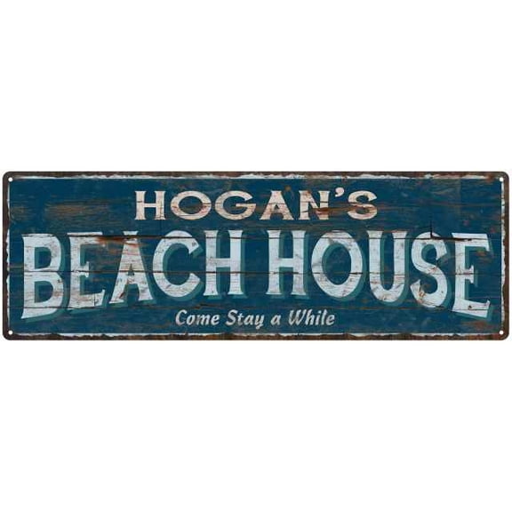 HOGAN'S Beach House Blue Rustic Cabin Home Decor 6x18 Metal 106180026488