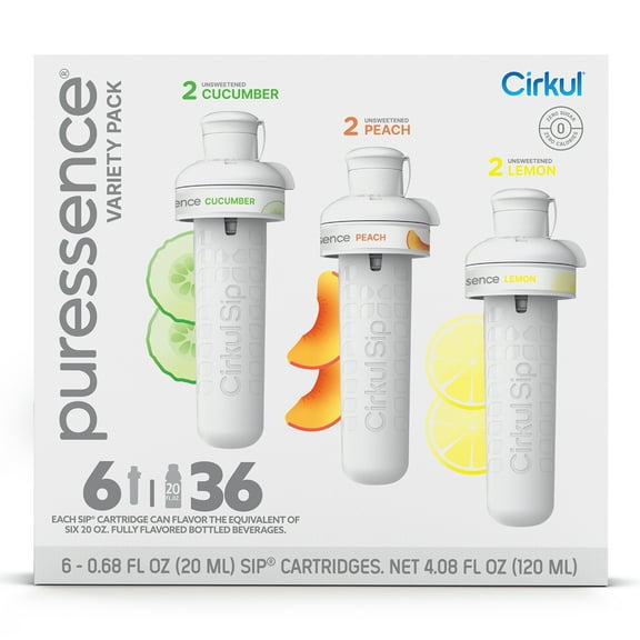 Cirkul Puressence Flavor Cartridge Variety Pack, 6-Pack (2 Cucumber, 2 Peach, 2 Lemon)