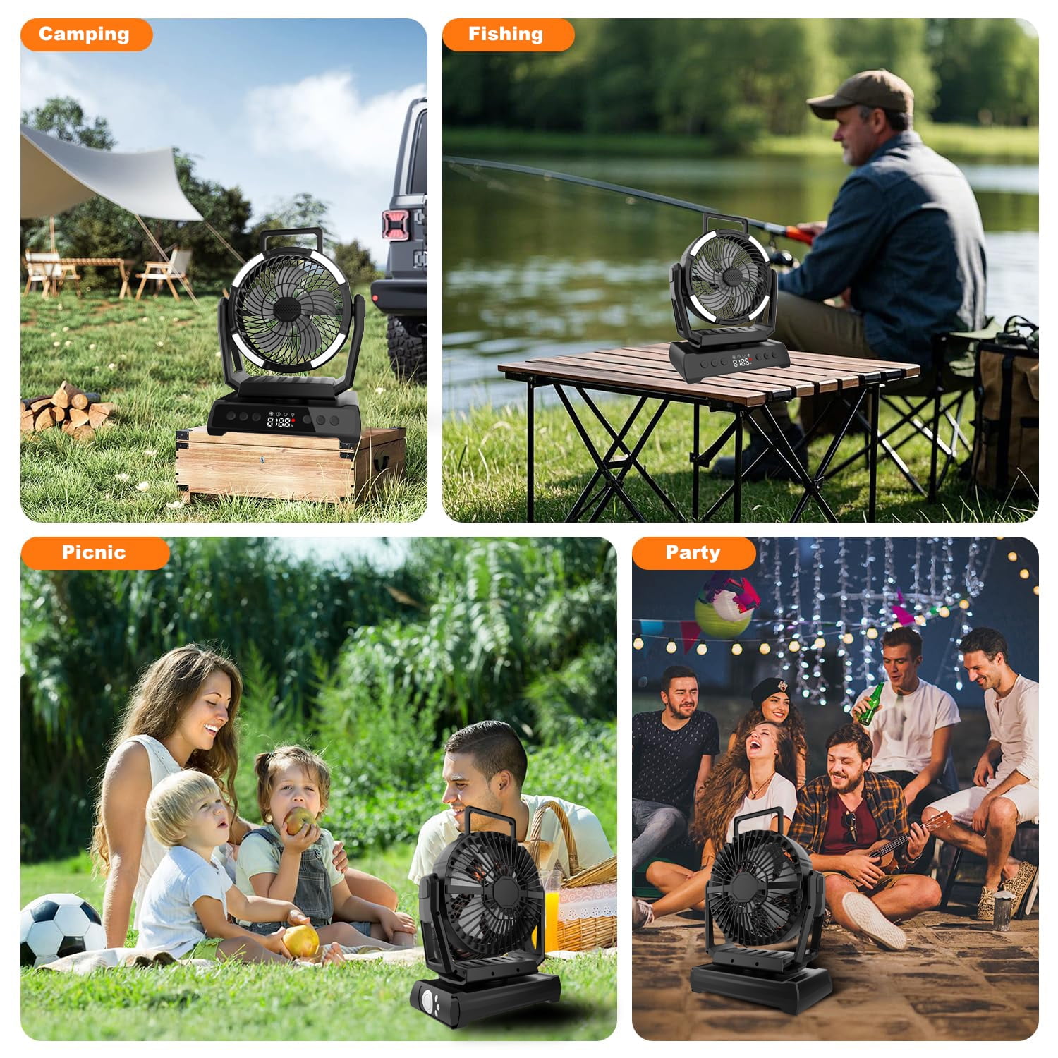 KANCOKIT Portable Fan with Light, 20000mAh 9 Speeds Rechargeable Battery Fan with Remote Digital Display, Timer, Auto Oscillation, Tent Fan for Car Travel RV Camp Patio