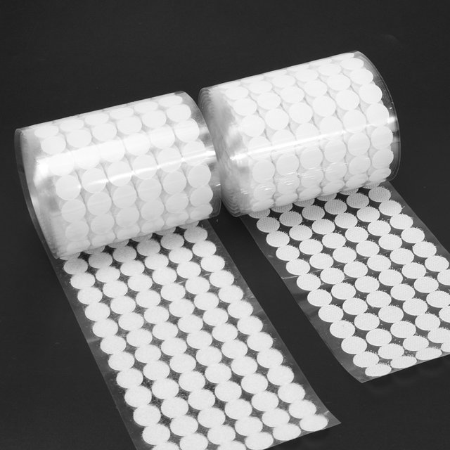 Bolsa 1000 pares de cinta adhesiva de sujeción de doble cara, ganchos, bucles, discos, blanco, 10 mm