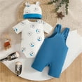 thumbnail image 5 of CAICJ98 Baby Boy Clothes Short Sleeved Cute Cartoon Romper + Shorts + Hat Overalls Suspender 3 Pcs Outfits Set (Sky Blue,18-24 Months), 5 of 5