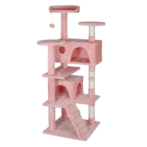 SuperDeal 53 inch Cat Tree Tower Double Condo W/Scratching Post Pet Kitty Playhouse, Pink
