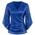 thumbnail image 5 of zaveiop Womens Sparkly Sequin Tops,3/4 Sleeve Glitter Party Dressy Blouse,V-Neck Disco Evening Club Concert Shirt (Blue, XL), 5 of 6