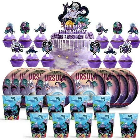 Ursula Birthday Cups Party Supplies Plates Fans Decorations Cake Topper Decor
