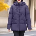 thumbnail image 2 of Fashion Winter Warm Hooded Coats for Womens Plus Size Solid Color Embroidered Jacket Button Double Pocket Zipper Long Sleeved Parkas, 2 of 7