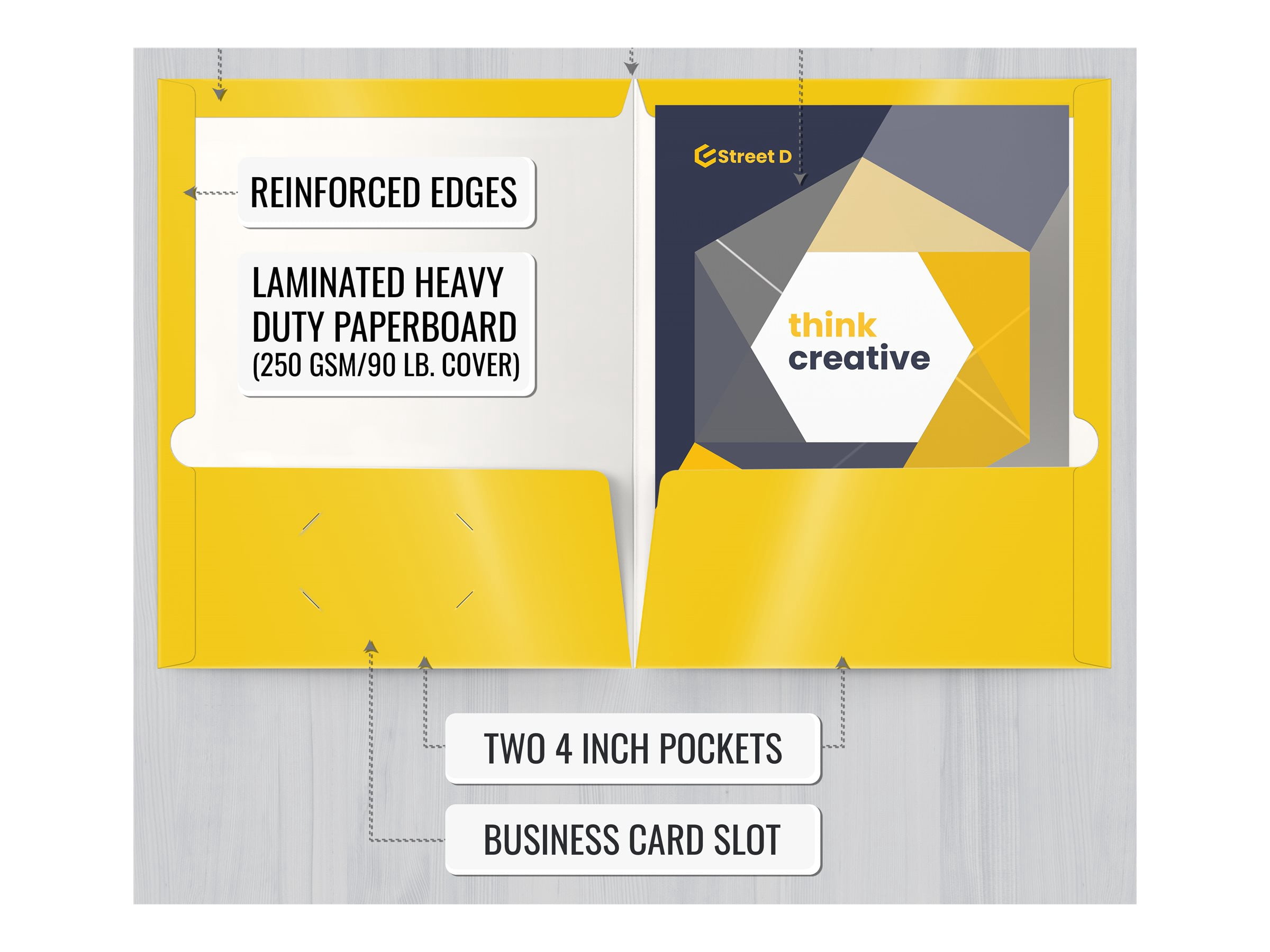 2 Pocket Glossy Laminated Yellow Paper Folders, Letter Size, 25-Pack, Yellow Paper Portfolios by Better Office Products, Box of 25 Yellow Folders