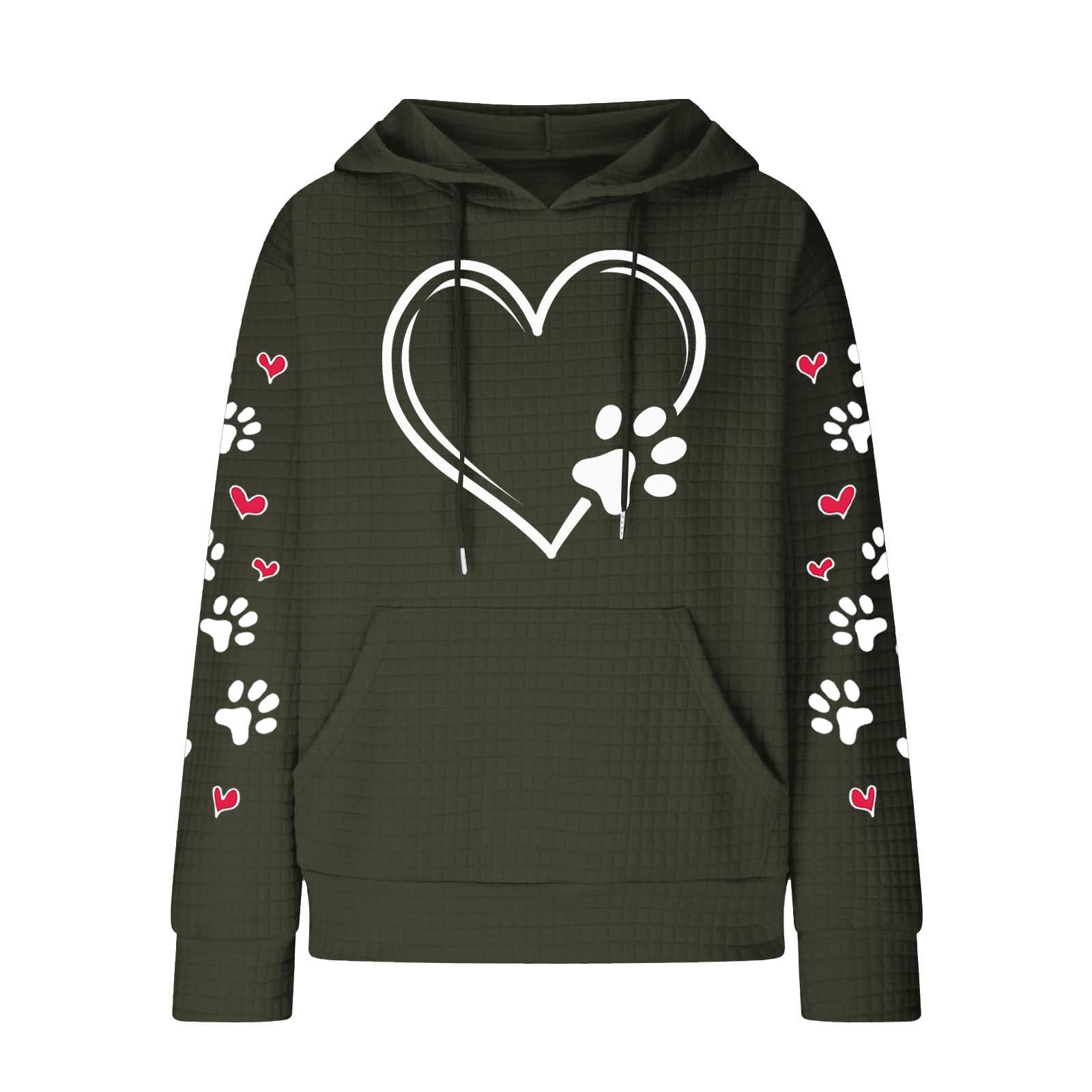 Cute Dog Paw Print Hoodies for Women Casual Oversized Waffle Hooded Sweatshirts Comfy Fall Winter Pullover Tops for Going Out